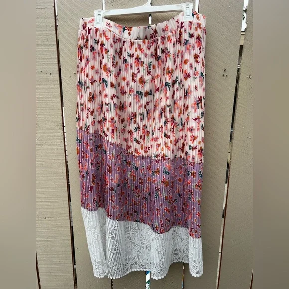 Anthropologie LAIA Pleated Floral Pink and White Midi Skirt Size XL - Picture 6 of 10